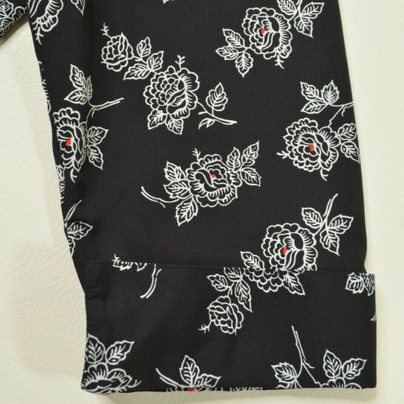 VTG Modern Essentials Sz L Womens BLACK White FLORAL 3/4 Sleeve Button Up BLOUSE - Picture 7 of 9